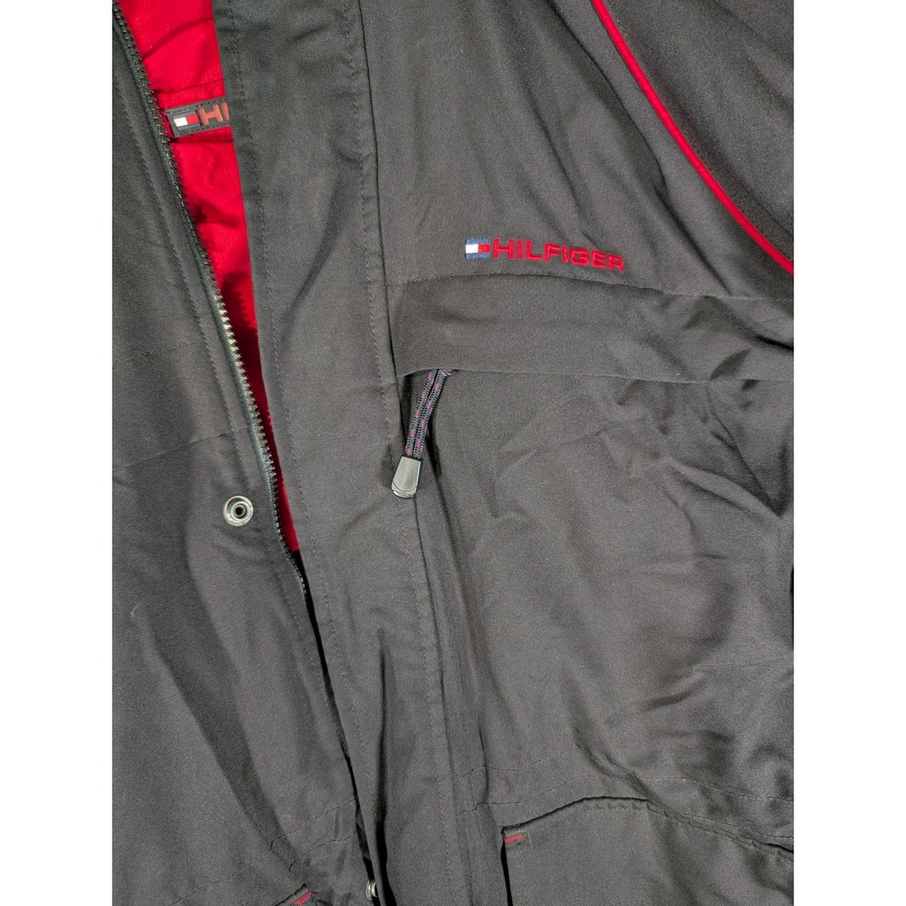 Tommy Hilfiger Reversible Fleece Jacket Red Black Hooded Mens Large Vintage - Picture 14 of 14